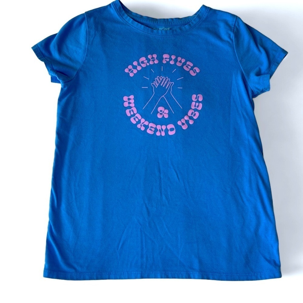 Cat & Jack Girls Graphic T Shirt Blue SZ L 10-12